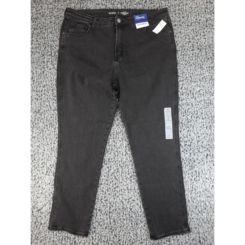 Old Navy Vintage Slim Jeans Womens 16 Black High Rise Secret Smooth Pockets NWT